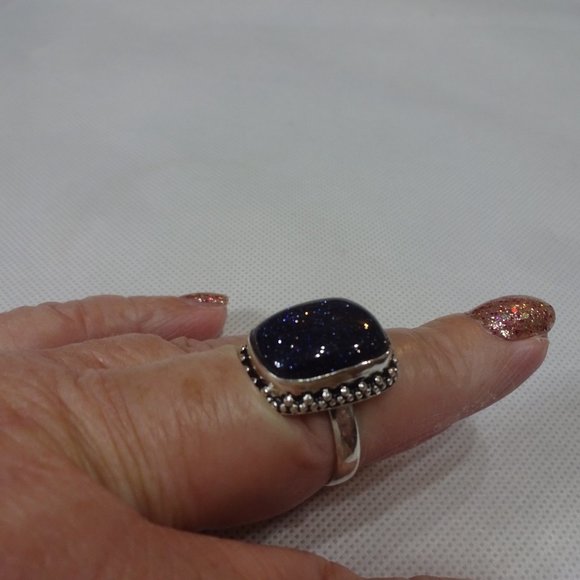 Sparkling "BLUE SUNSTONE" Handmade Sterling Ring Size 9.75 #526A - Picture 2 of 3